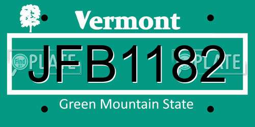 JFB1182 Vermont License Plate