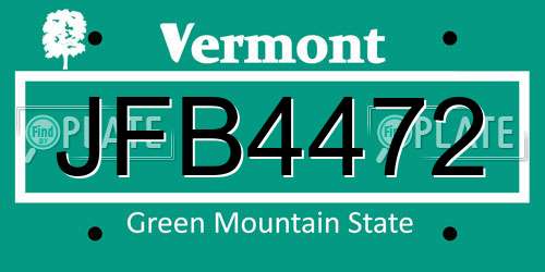 JFB4472 Vermont License Plate