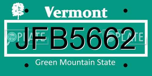 JFB5662 Vermont License Plate