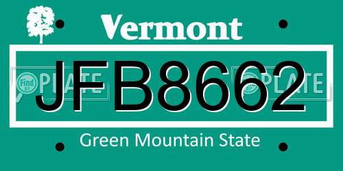 JFB8662 Vermont License Plate
