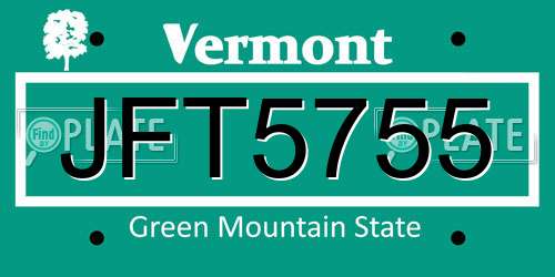 JFT5755 Vermont License Plate