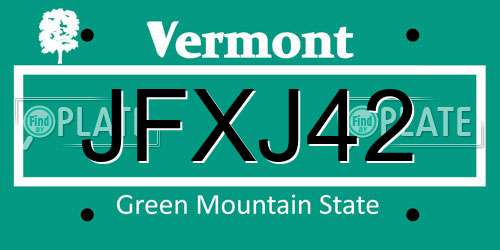 JFXJ42 Vermont License Plate
