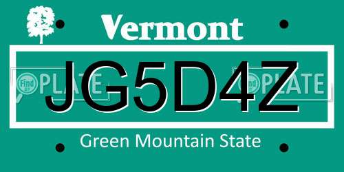 JG5D4Z Vermont License Plate