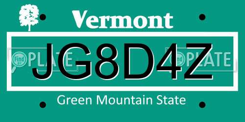 JG8D4Z Vermont License Plate