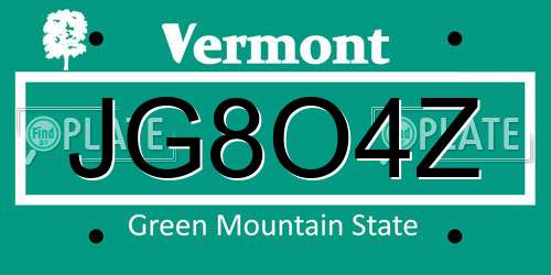 JG8O4Z Vermont License Plate