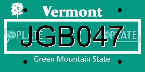 JGB047 Vermont License Plate