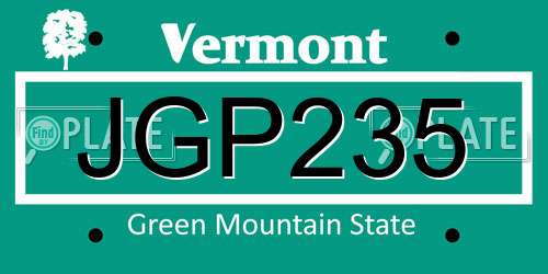 JGP235 Vermont License Plate