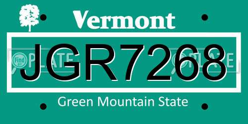 JGR7268 Vermont License Plate