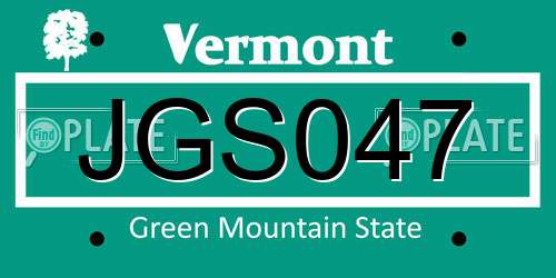 JGS047 Vermont License Plate