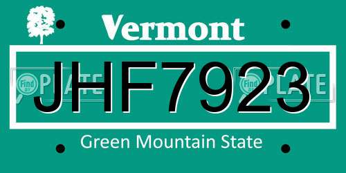 JHF7923 Vermont License Plate