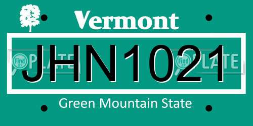 JHN1021 Vermont License Plate