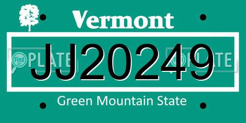 JJ20249 Vermont License Plate