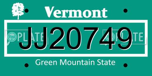 JJ20749 Vermont License Plate