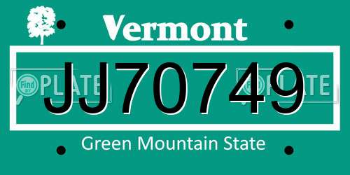 JJ70749 Vermont License Plate