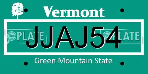 JJAJ54 Vermont License Plate