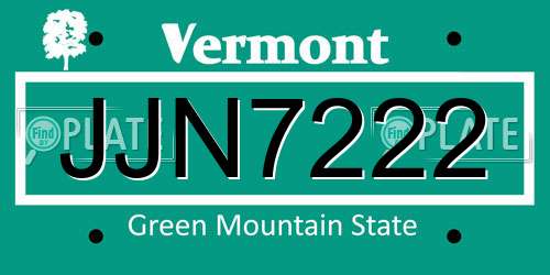 JJN7222 Vermont License Plate