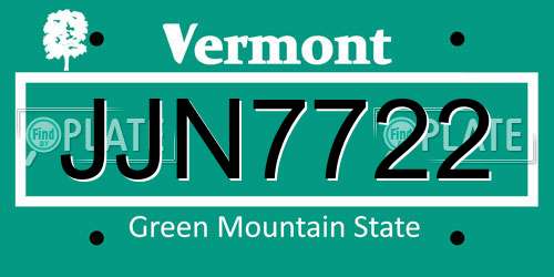 JJN7722 Vermont License Plate