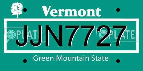 JJN7727 Vermont License Plate