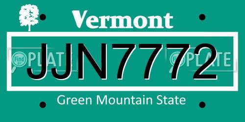 JJN7772 Vermont License Plate