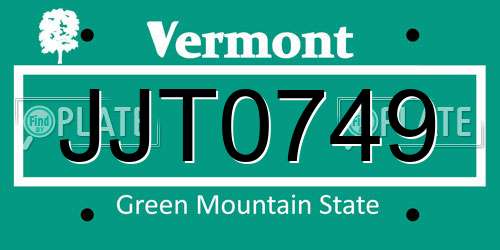 JJT0749 Vermont License Plate