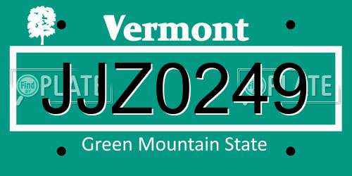 JJZ0249 Vermont License Plate