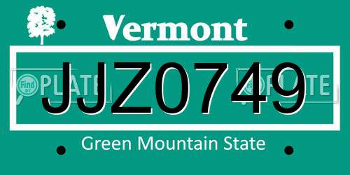 JJZ0749 Vermont License Plate
