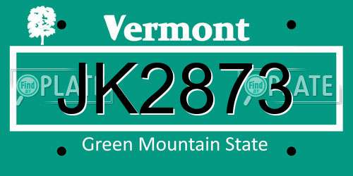 JK2873 Vermont License Plate