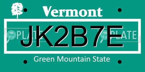 JK2B7E Vermont License Plate