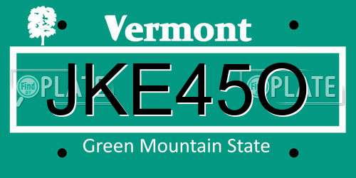 JKE45O Vermont License Plate