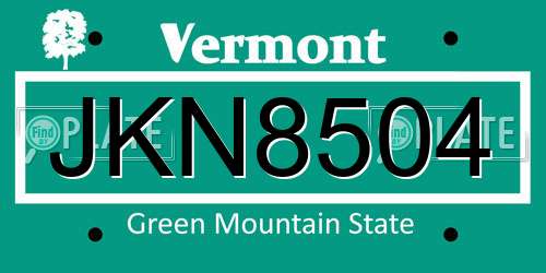 JKN8504 Vermont License Plate