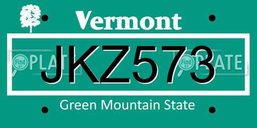 JKZ573 Vermont License Plate