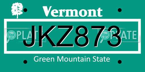 JKZ873 Vermont License Plate