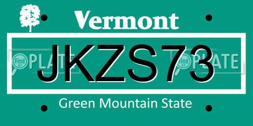 JKZS73 Vermont License Plate