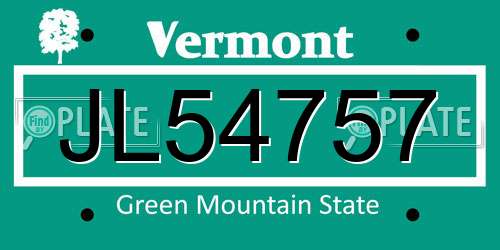 JL54757 Vermont License Plate