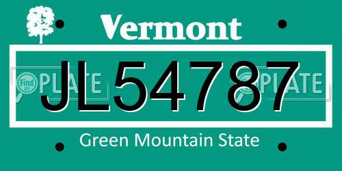 JL54787 Vermont License Plate