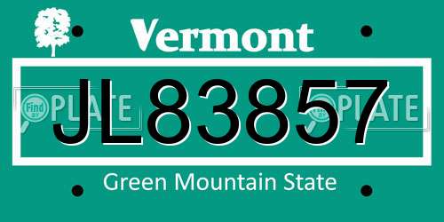 JL83857 Vermont License Plate