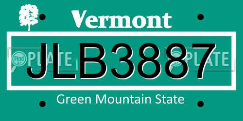 JLB3887 Vermont License Plate