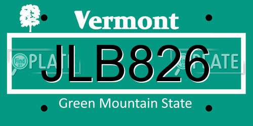 JLB826 Vermont License Plate
