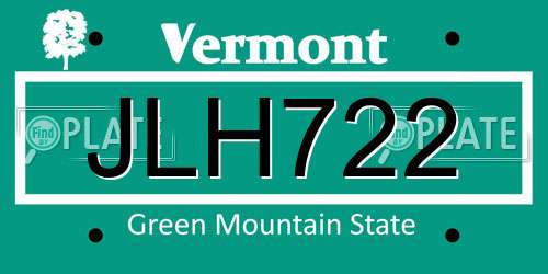 JLH722 Vermont License Plate