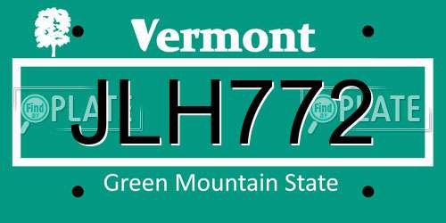JLH772 Vermont License Plate