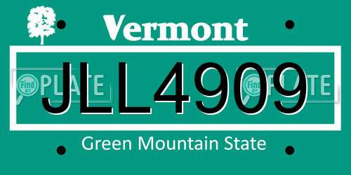 JLL4909 Vermont License Plate