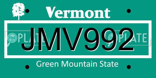 JMV992 Vermont License Plate