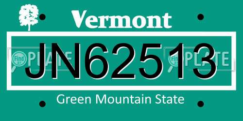 JN62513 Vermont License Plate