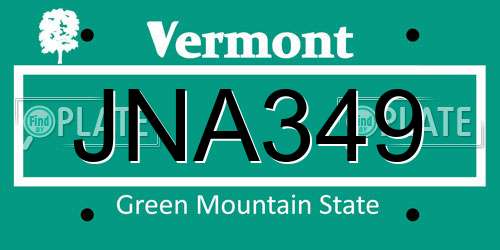 JNA349 Vermont License Plate