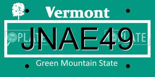 JNAE49 Vermont License Plate