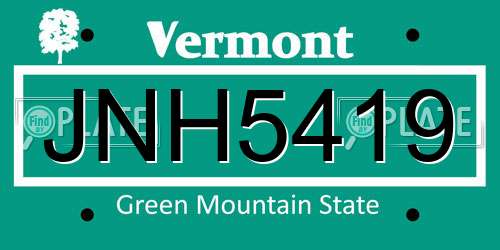 JNH5419 Vermont License Plate