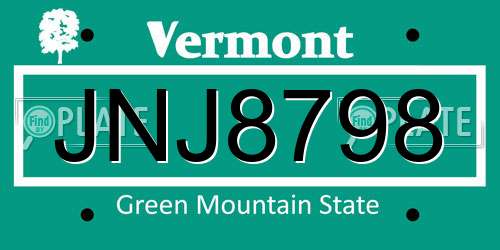 JNJ8798 Vermont License Plate