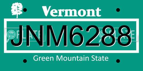 JNM6288 Vermont License Plate