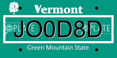 JO0D8D Vermont License Plate