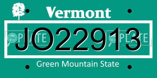 JO22913 Vermont License Plate